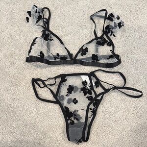 Sheer Black Floral Lingerie Set